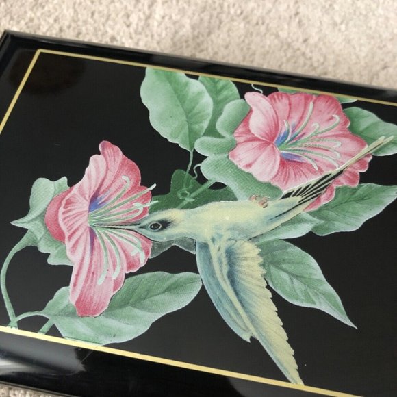 Vintage Otagiri Lacquerware Music Jewelry Box Black Hummingbird The Way We‎ Were - Picture 9 of 10